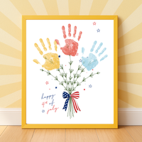 Patriotic Handprint Bouquet Craft Printable | 4th of July Handprint Flowers | Happy Independence Day Keepsake | America 250 Kids Activity