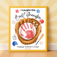 Grandpa Father's Day Baseball Handprint Craft Printable | I Caught the Best Grandpa | Baseball Keepsake Gift from Kids | Grandfather Handprint Art