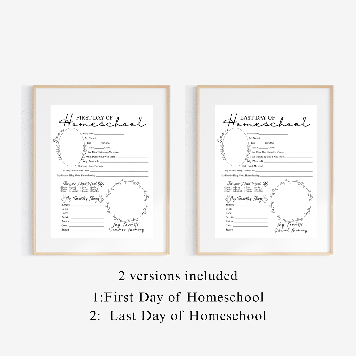 Minimalist First & Last Day of Homeschool Printable | Homeschool Interview Worksheet | Homeschool Memory Book | School Year Keepsake