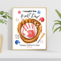 Baseball Father's Day Handprint Craft Printable | I Caught the Best Dad | Baseball Keepsake Gift from Kids | Sports Handprint Art for Dad