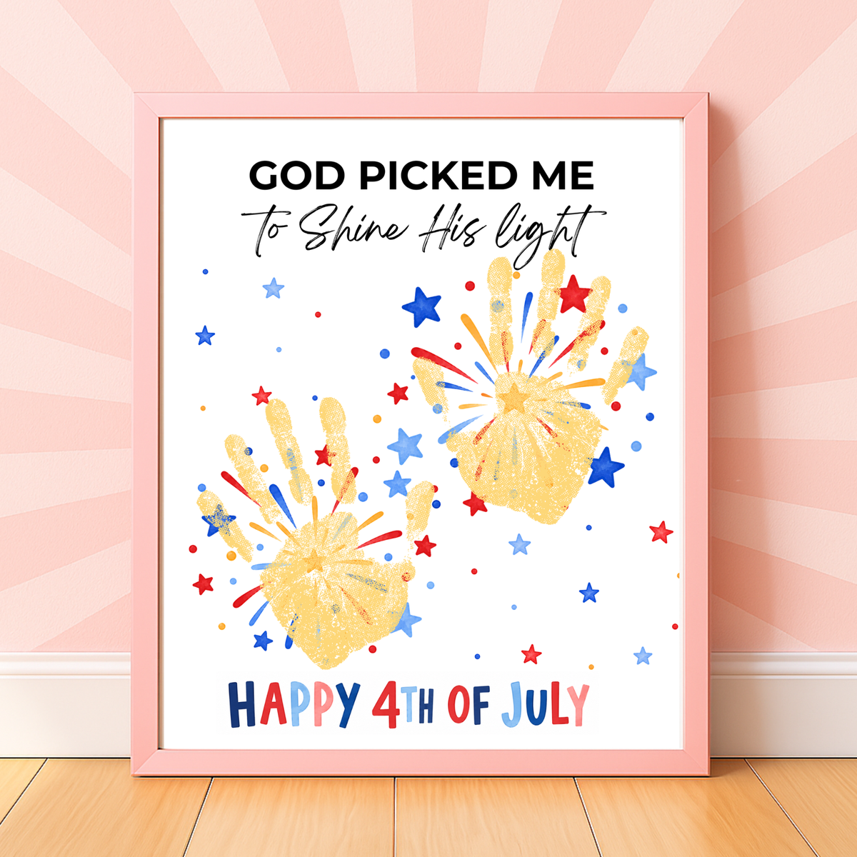 Christian 4th of July Handprint Craft Printable | God Picked Me to Shine His Light | Faith-Based Independence Day Keepsake for Kids