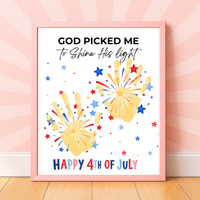 Christian 4th of July Handprint Craft Printable | God Picked Me to Shine His Light | Faith-Based Independence Day Keepsake for Kids