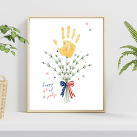 Patriotic Handprint Bouquet Craft Printable | 4th of July Handprint Flowers | Happy Independence Day Keepsake | America 250 Kids Activity