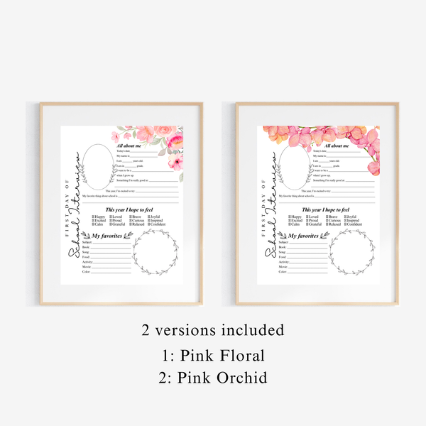 First Day of School Interview Printable | Pink Floral All About Me Worksheet | Back to School Keepsake | Student Memory Page for Girls
