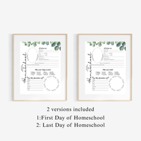 First & Last Day of Homeschool Interview Printable | Eucalyptus Homeschool Memory Page | All About Me Worksheet | Homeschool Keepsake Activity