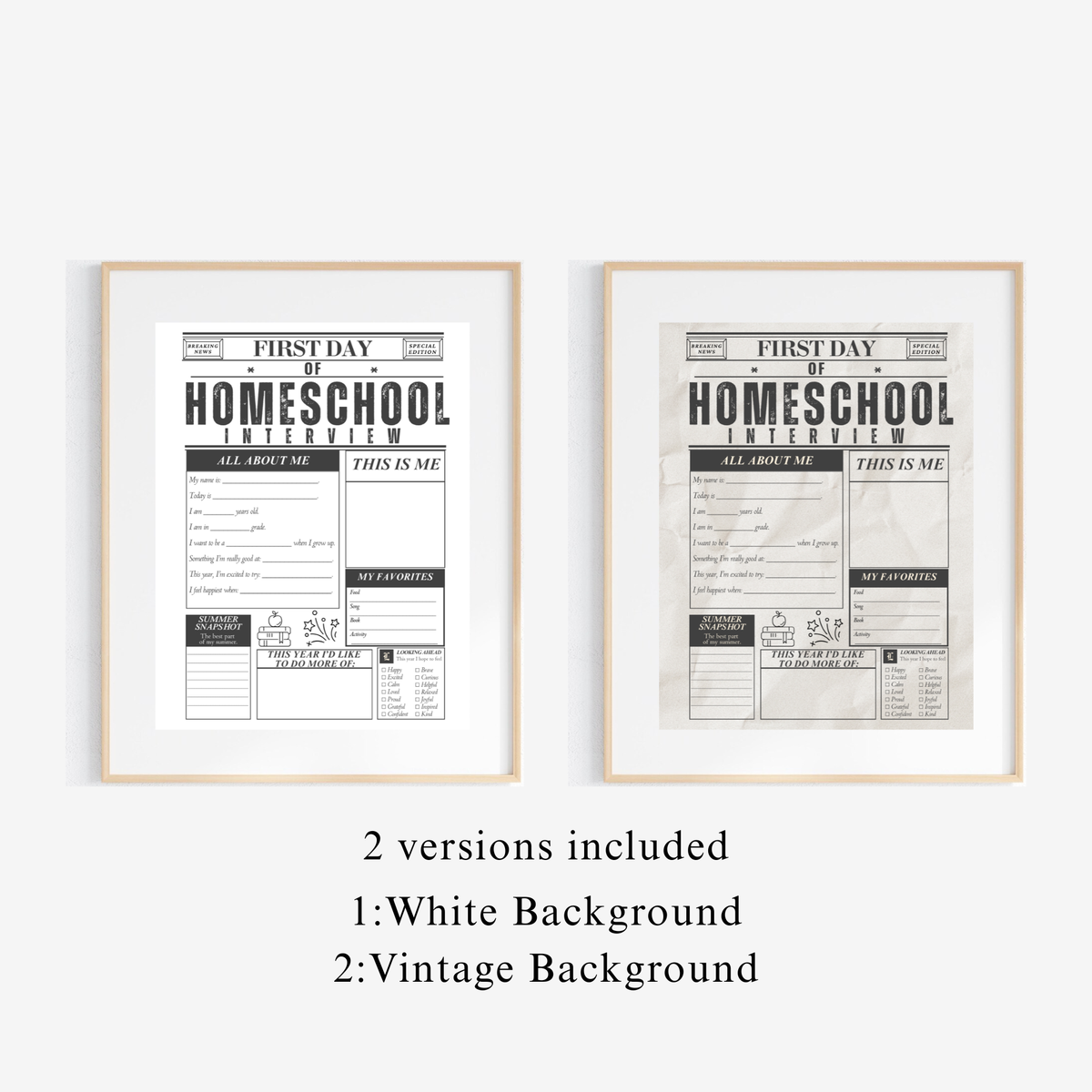 First Day of Homeschool Interview Printable | Homeschool Newspaper Activity | Back to Homeschool Keepsake | All About Me Worksheet
