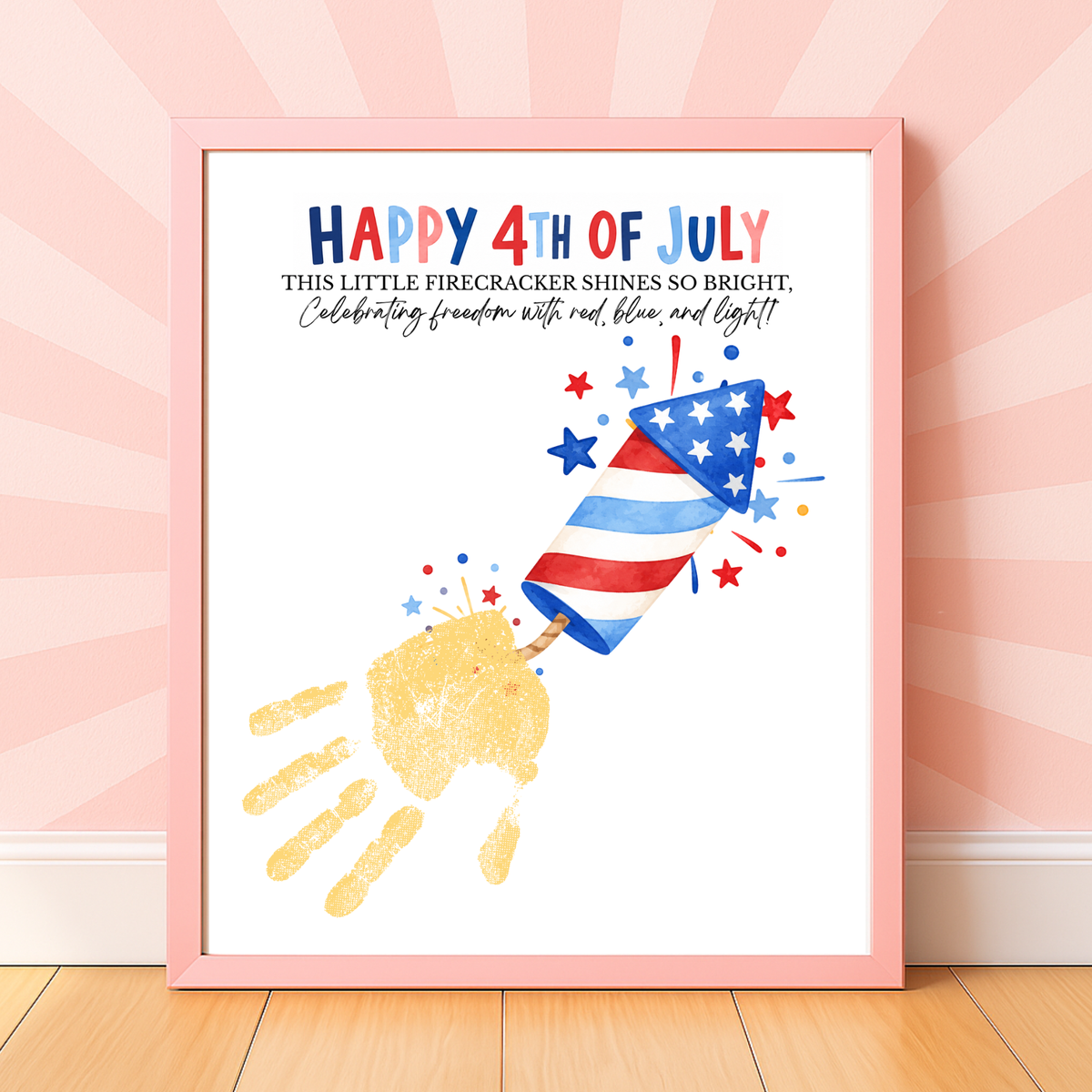Happy 4th of July Firecracker Handprint Craft Printable | Patriotic Firecracker Handprint Art | Independence Day Keepsake Activity for Kids