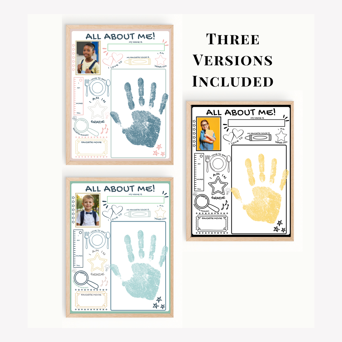 All About Me Handprint Craft Printable | Back to School Keepsake Activity | First Day of School Worksheet | Preschool Kindergarten Memory Page