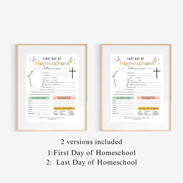 Christian First & Last Day of Homeschool Interview Printable | Faith-Based Homeschool Keepsake | Bible Reflection Worksheet | Christian School Memory