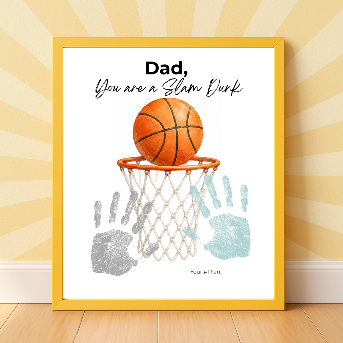 Basketball Father's Day Handprint Craft Printable | Dad You Are a Slam Dunk | Sports Keepsake Gift from Kids | Basketball Handprint Art