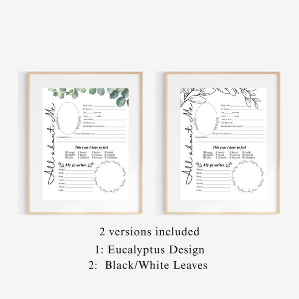 All About Me Printable | Eucalyptus & Botanical Leaves | Student Interview Worksheet | Homeschool Keepsake Activity