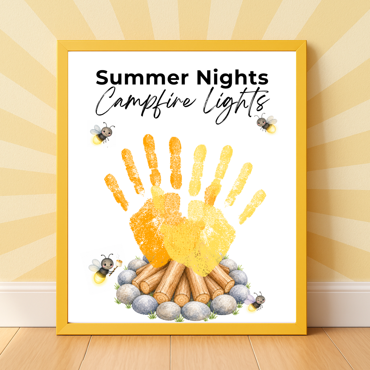 Summer Campfire Handprint Craft Printable | Summer Nights Campfire Lights | Summer Keepsake Activity for Kids | Campfire Handprint Art
