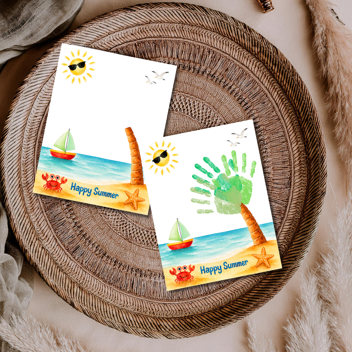 Summer Palm Tree Handprint Craft Printable | Beach Handprint Art for Kids | Summer Keepsake Activity | Preschool Kindergarten Daycare Craft