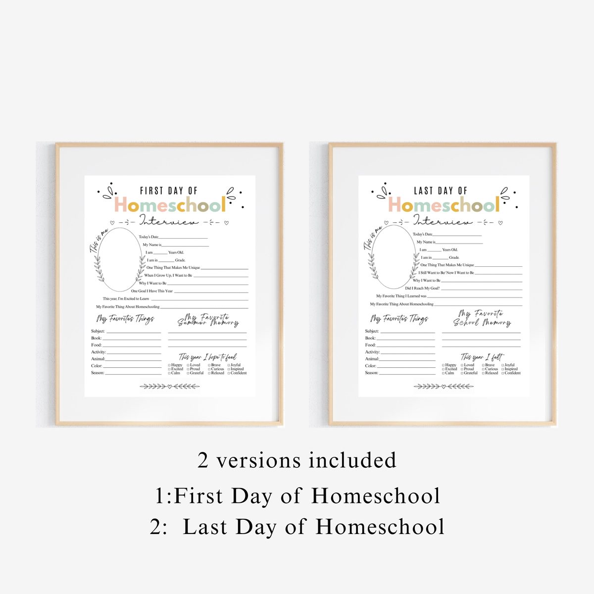 Colorful First & Last Day of Homeschool Interview Printable | Homeschool Memory Book | Back to Homeschool Keepsake | Student Reflection Worksheet