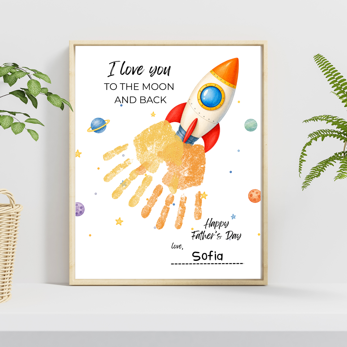Father's Day Rocket Handprint Craft Printable | I Love You to the Moon and Back | Space Keepsake Gift for Dad | Father's Day Handprint Art