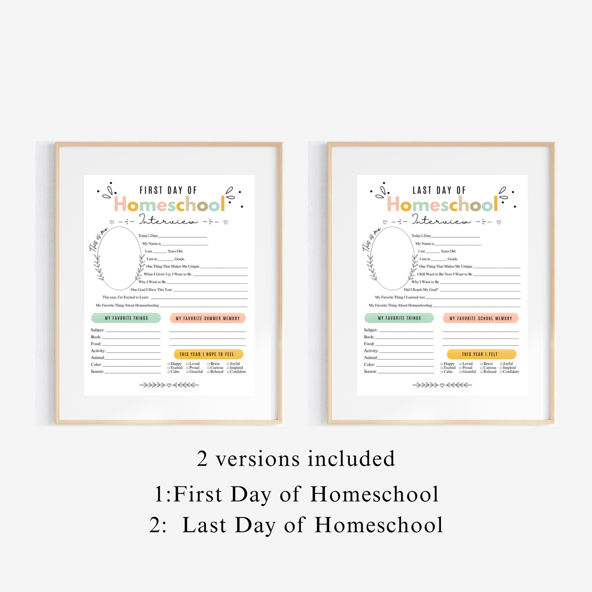 First & Last Day of Homeschool Interview Printable | Colorful Homeschool Memory Book | Back to Homeschool Keepsake | Student Reflection