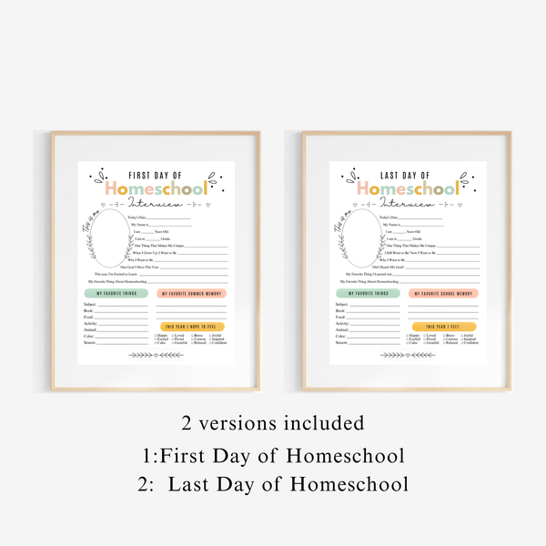 First & Last Day of Homeschool Interview Printable | Colorful Homeschool Memory Book | Back to Homeschool Keepsake | Student Reflection