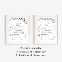 Minimalist First & Last Day of Homeschool Interview Printable | Homeschool Memory Page | Black Botanical Keepsake | Homeschool Reflection Worksheet