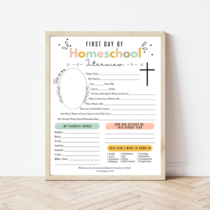 Christian First & Last Day of Homeschool Interview Printable | Faith-Based Homeschool Keepsake | Bible Reflection Worksheet | Christian School Memory