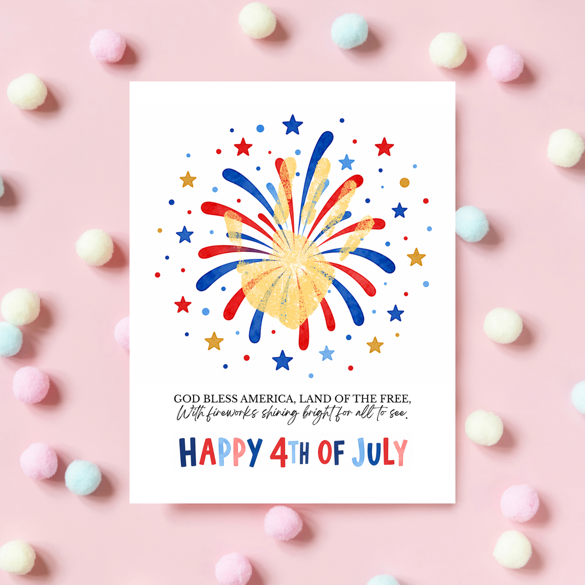 Happy 4th of July Firework Handprint Craft Printable | Patriotic Fireworks Handprint Art | Independence Day Keepsake Activity for Kids