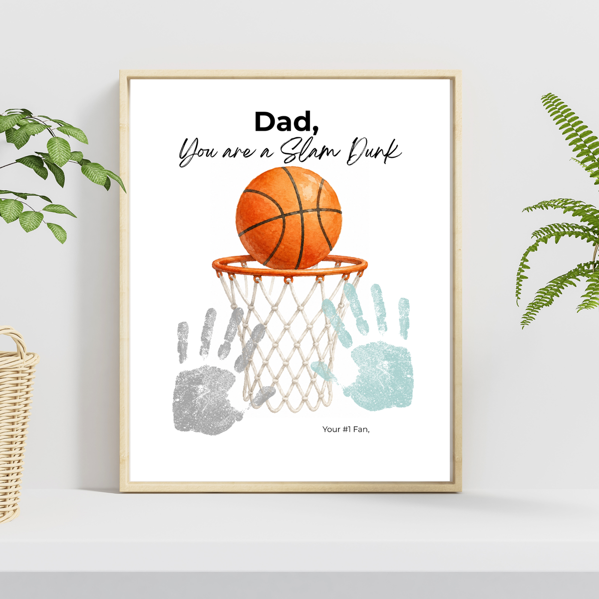 Basketball Father's Day Handprint Craft Printable | Dad You Are a Slam Dunk | Sports Keepsake Gift from Kids | Basketball Handprint Art