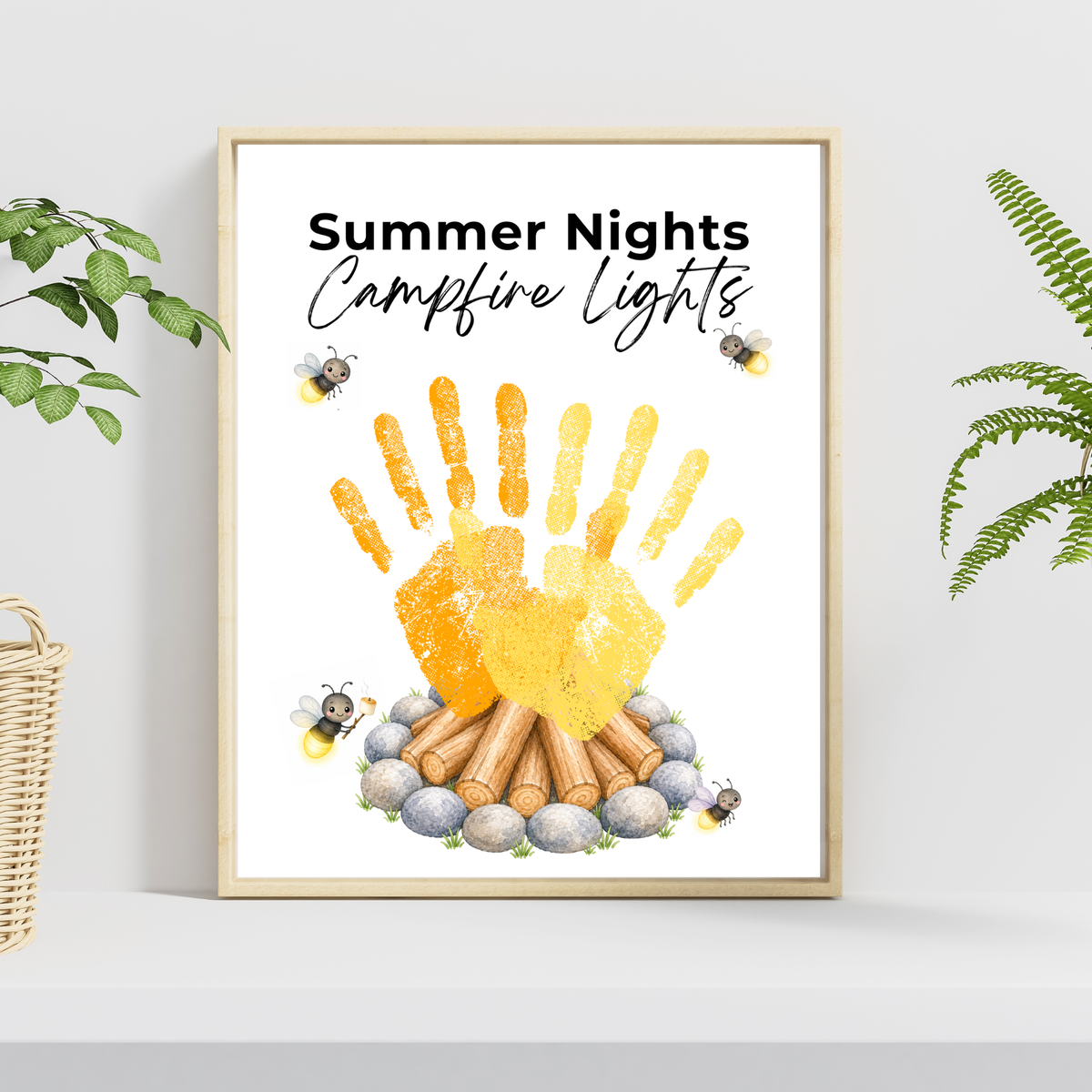 Summer Campfire Handprint Craft Printable | Summer Nights Campfire Lights | Summer Keepsake Activity for Kids | Campfire Handprint Art
