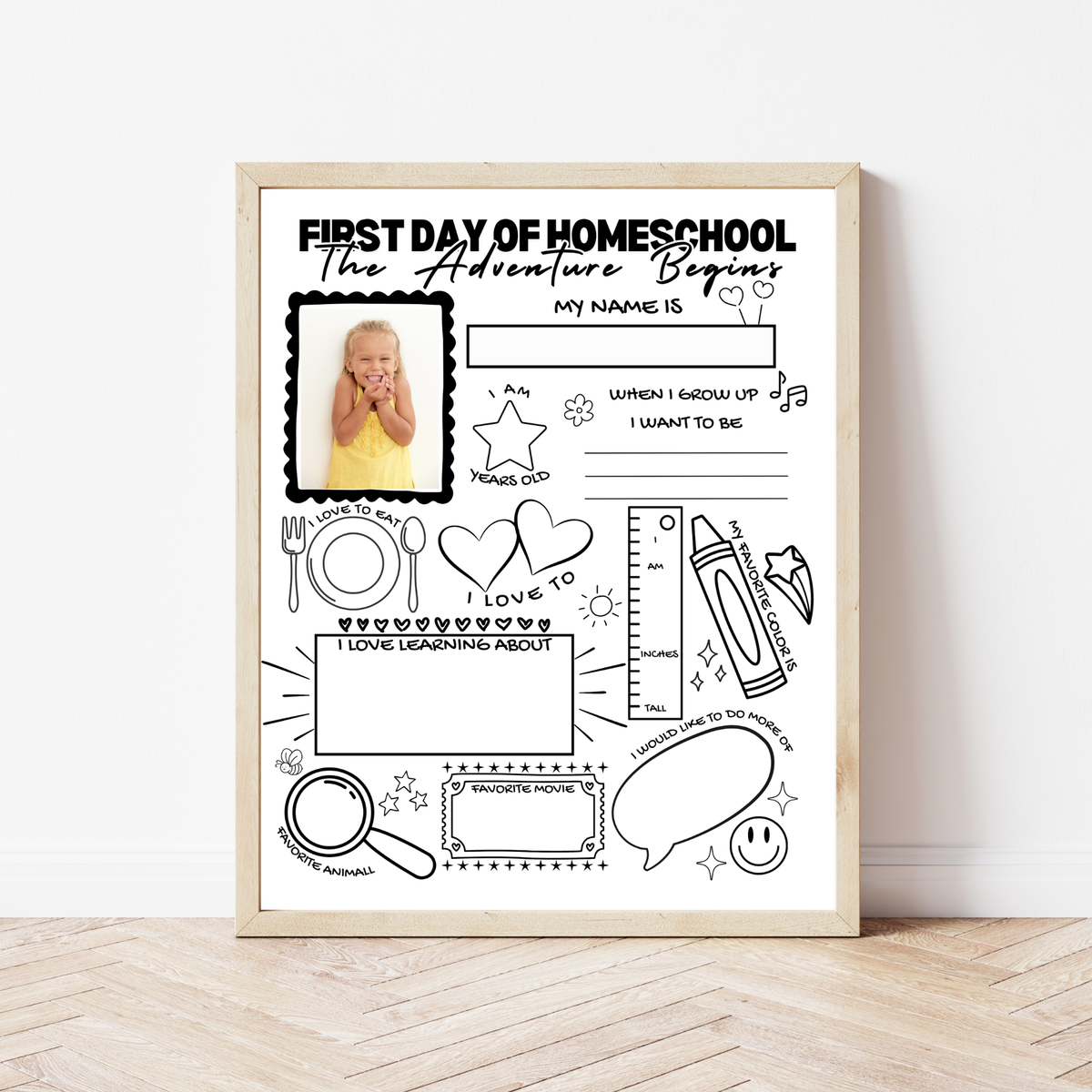 First Day of Homeschool Interview Printable | All About Me Homeschool Worksheet | Back to Homeschool Activity | Homeschool Keepsake Page