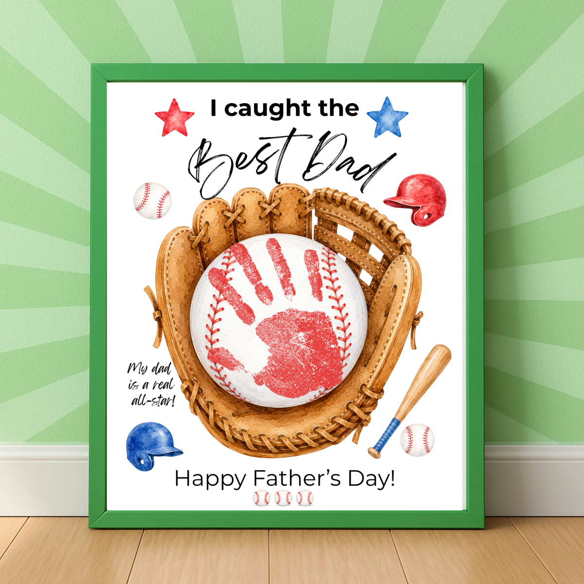 Baseball Father's Day Handprint Craft Printable | I Caught the Best Dad | Baseball Keepsake Gift from Kids | Sports Handprint Art for Dad