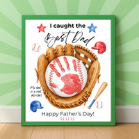 Baseball Father's Day Handprint Craft Printable | I Caught the Best Dad | Baseball Keepsake Gift from Kids | Sports Handprint Art for Dad