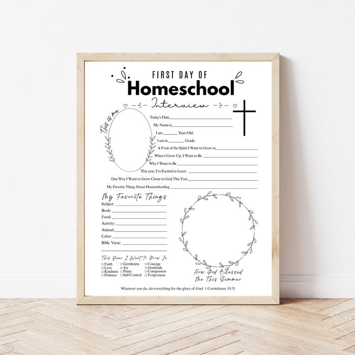 Christian First & Last Day of Homeschool Interview Printable | Faith-Based Homeschool Interview Worksheet | Bible Homeschool Keepsake | Christian School Memory