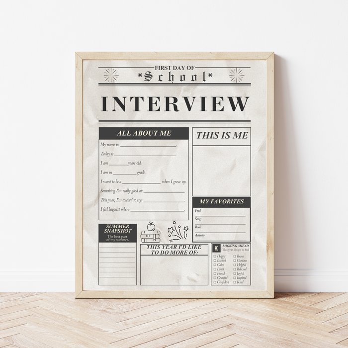First Day of School Interview Printable | Back to School All About Me Worksheet | Student Memory Keepsake | Homeschool Classroom Activity