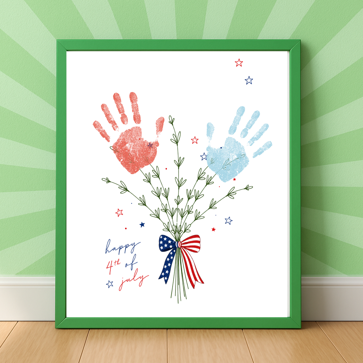Patriotic Handprint Bouquet Craft Printable | 4th of July Handprint Flowers | Happy Independence Day Keepsake | America 250 Kids Activity