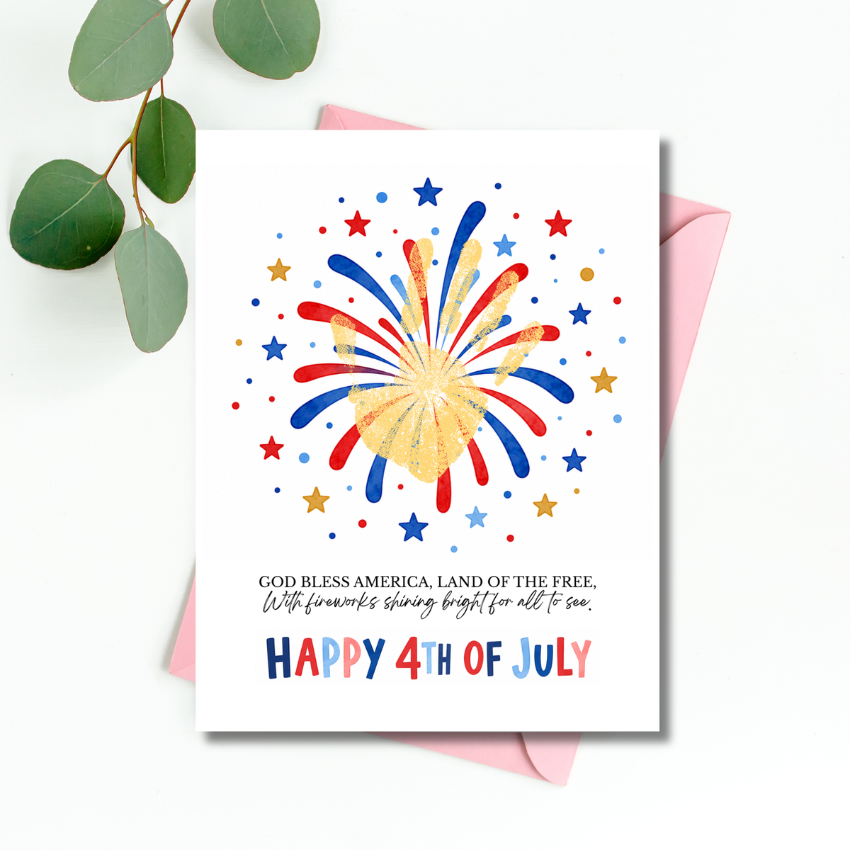 Happy 4th of July Firework Handprint Craft Printable | Patriotic Fireworks Handprint Art | Independence Day Keepsake Activity for Kids