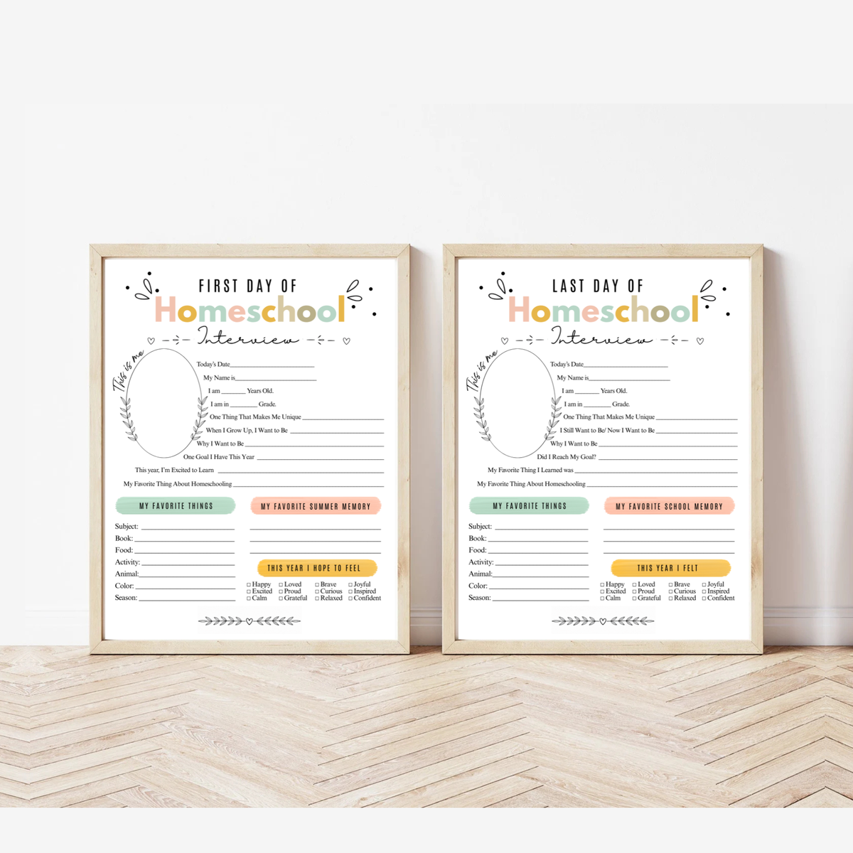 First & Last Day of Homeschool Interview Printable | Colorful Homeschool Memory Book | Back to Homeschool Keepsake | Student Reflection