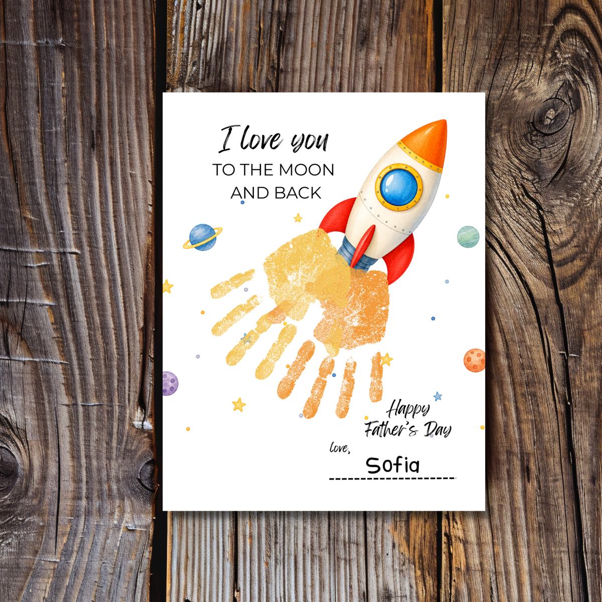 Father's Day Rocket Handprint Craft Printable | I Love You to the Moon and Back | Space Keepsake Gift for Dad | Father's Day Handprint Art