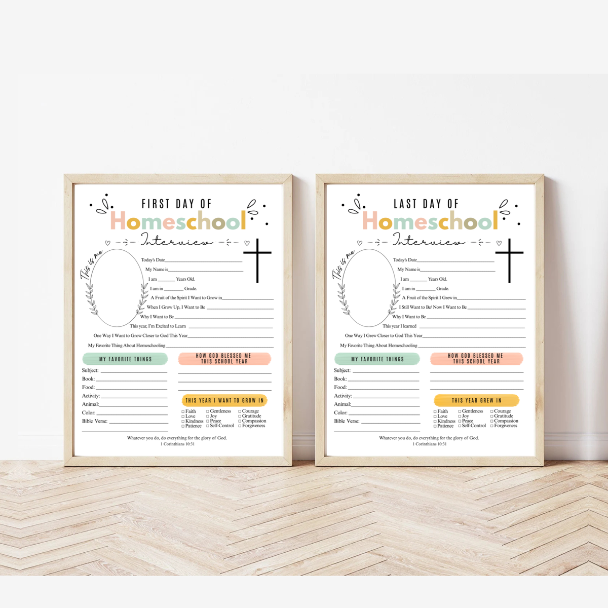 Christian First & Last Day of Homeschool Interview Printable | Faith-Based Homeschool Keepsake | Bible Reflection Worksheet | Christian School Memory