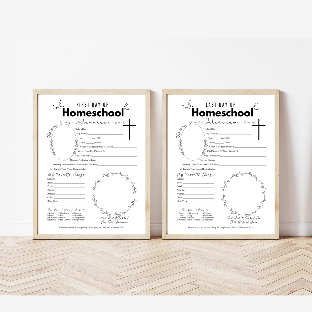 Christian First & Last Day of Homeschool Interview Printable | Faith-Based Homeschool Interview Worksheet | Bible Homeschool Keepsake | Christian School Memory