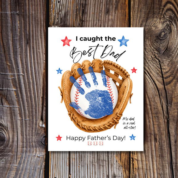 Baseball Father's Day Handprint Craft Printable | I Caught the Best Dad | Baseball Keepsake Gift from Kids | Sports Handprint Art for Dad