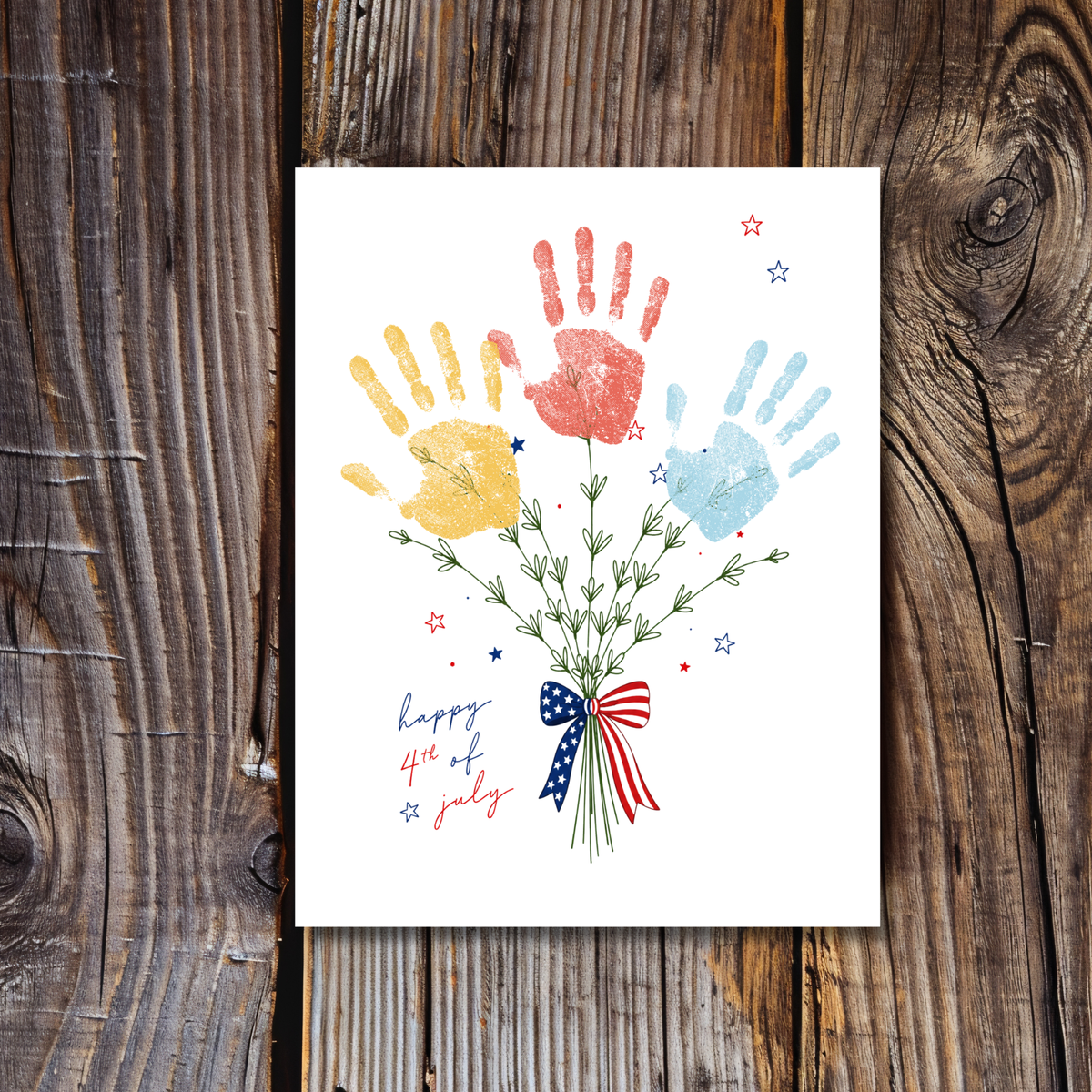 Patriotic Handprint Bouquet Craft Printable | 4th of July Handprint Flowers | Happy Independence Day Keepsake | America 250 Kids Activity