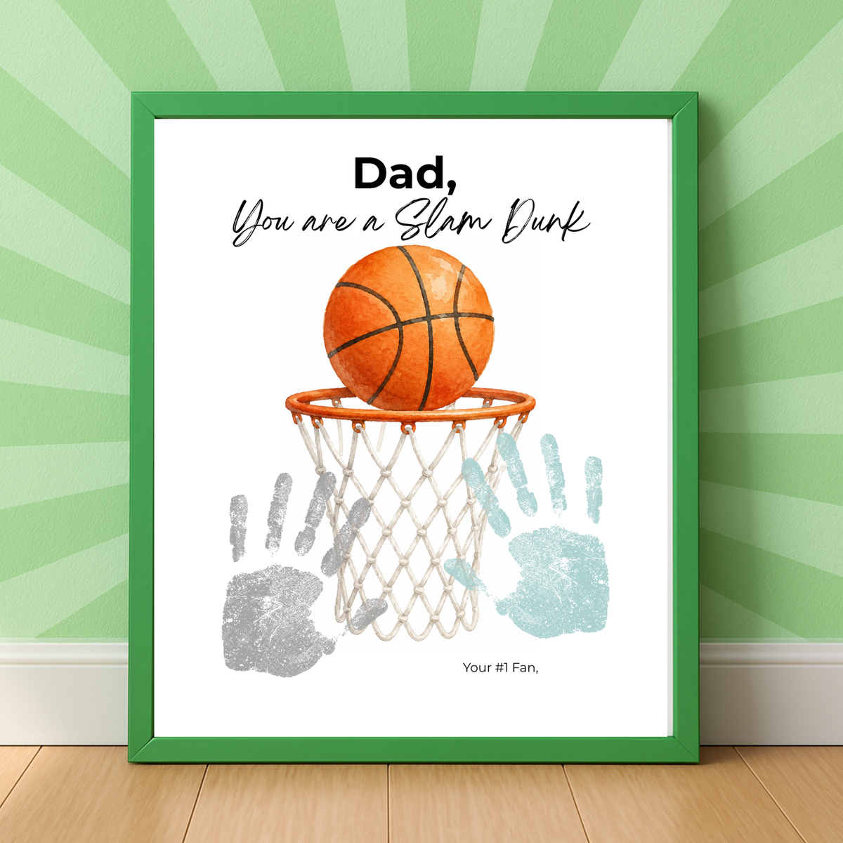 Basketball Father's Day Handprint Craft Printable | Dad You Are a Slam Dunk | Sports Keepsake Gift from Kids | Basketball Handprint Art