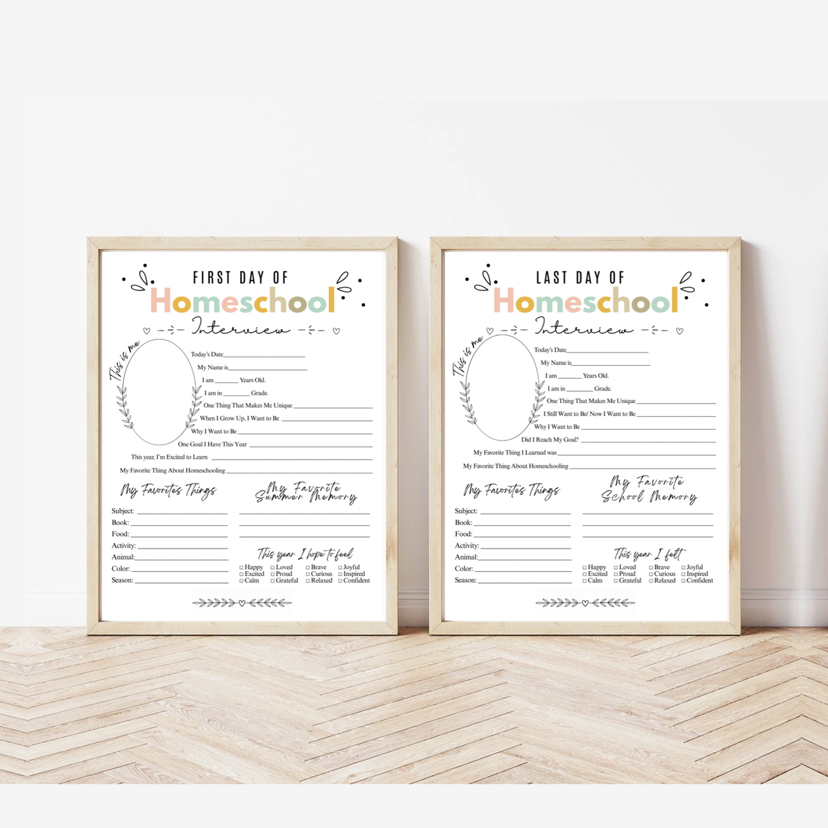 Colorful First & Last Day of Homeschool Interview Printable | Homeschool Memory Book | Back to Homeschool Keepsake | Student Reflection Worksheet