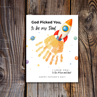 Christian Father's Day Rocket Handprint Craft Printable | God Picked You to Be My Dad | Space Keepsake Gift from Kids | Dad Handprint Art