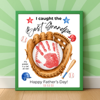 Grandpa Father's Day Baseball Handprint Craft Printable | I Caught the Best Grandpa | Baseball Keepsake Gift from Kids | Grandfather Handprint Art