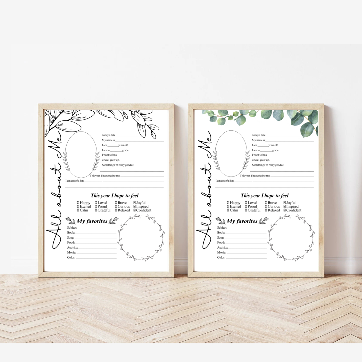 All About Me Printable | Eucalyptus & Botanical Leaves | Student Interview Worksheet | Homeschool Keepsake Activity