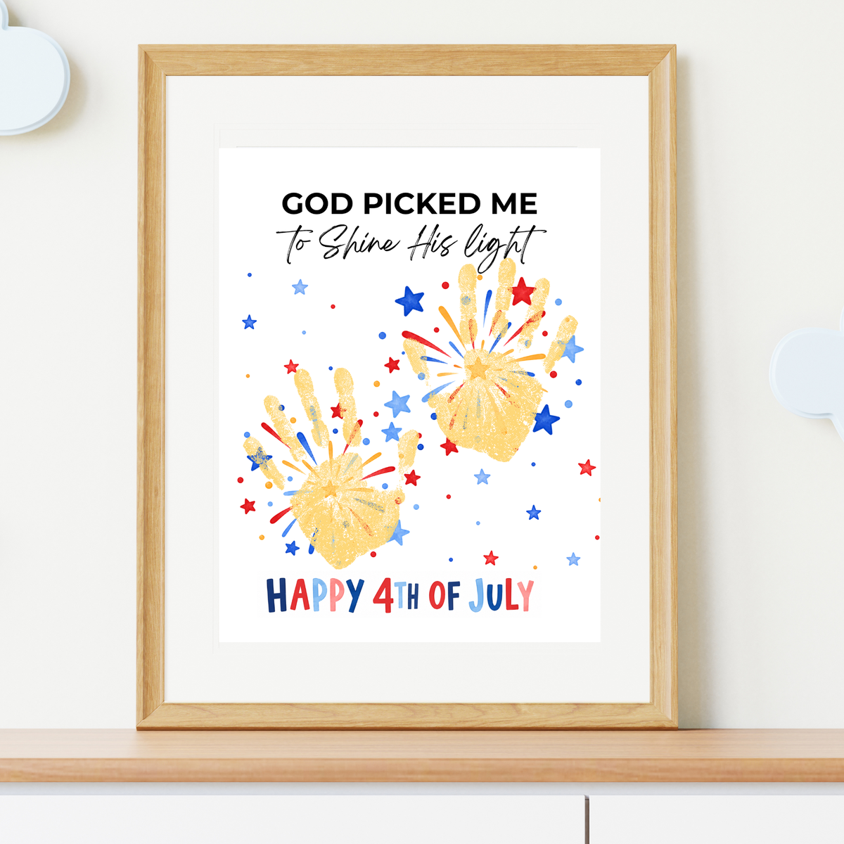 Christian 4th of July Handprint Craft Printable | God Picked Me to Shine His Light | Faith-Based Independence Day Keepsake for Kids
