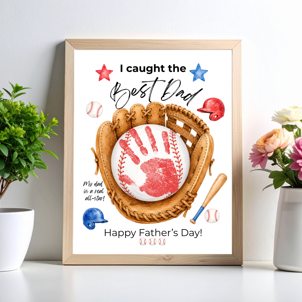 Baseball Father's Day Handprint Craft Printable | I Caught the Best Dad | Baseball Keepsake Gift from Kids | Sports Handprint Art for Dad