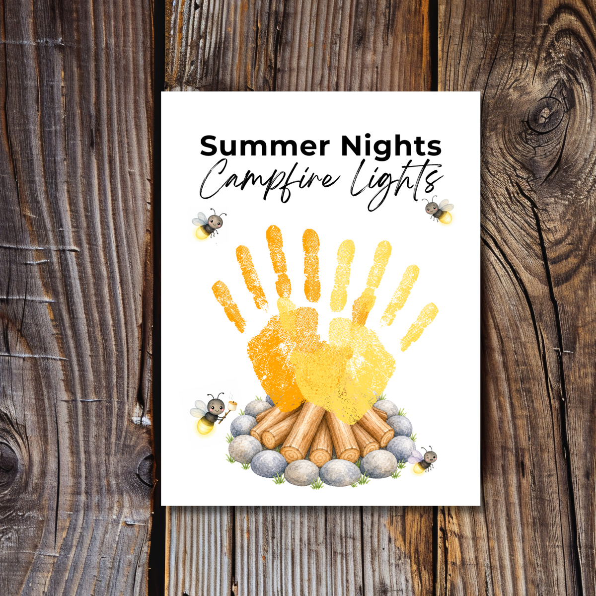 Summer Campfire Handprint Craft Printable | Summer Nights Campfire Lights | Summer Keepsake Activity for Kids | Campfire Handprint Art