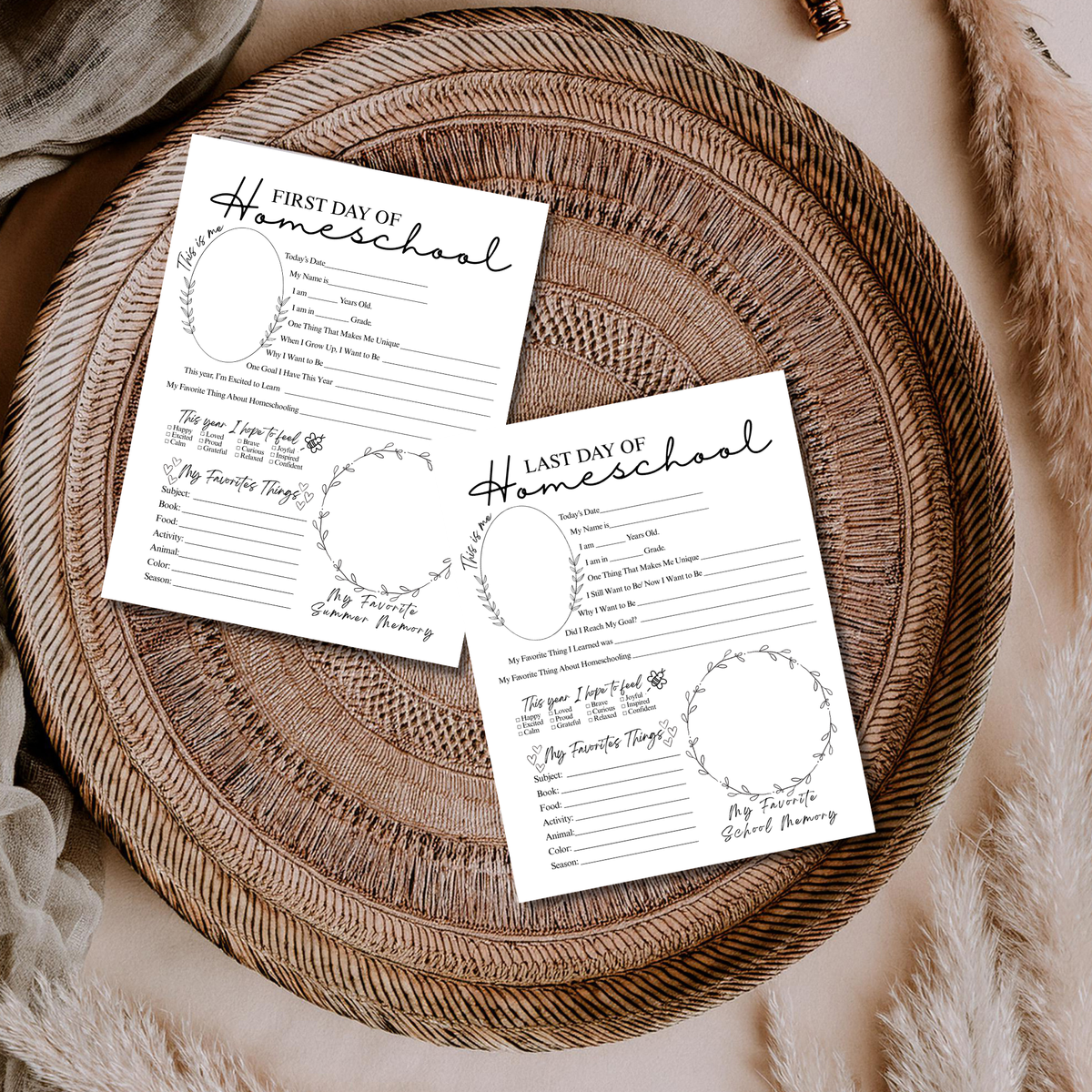 Minimalist First & Last Day of Homeschool Printable | Homeschool Interview Worksheet | Homeschool Memory Book | School Year Keepsake
