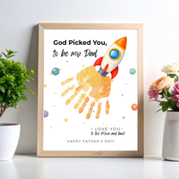 Christian Father's Day Rocket Handprint Craft Printable | God Picked You to Be My Dad | Space Keepsake Gift from Kids | Dad Handprint Art