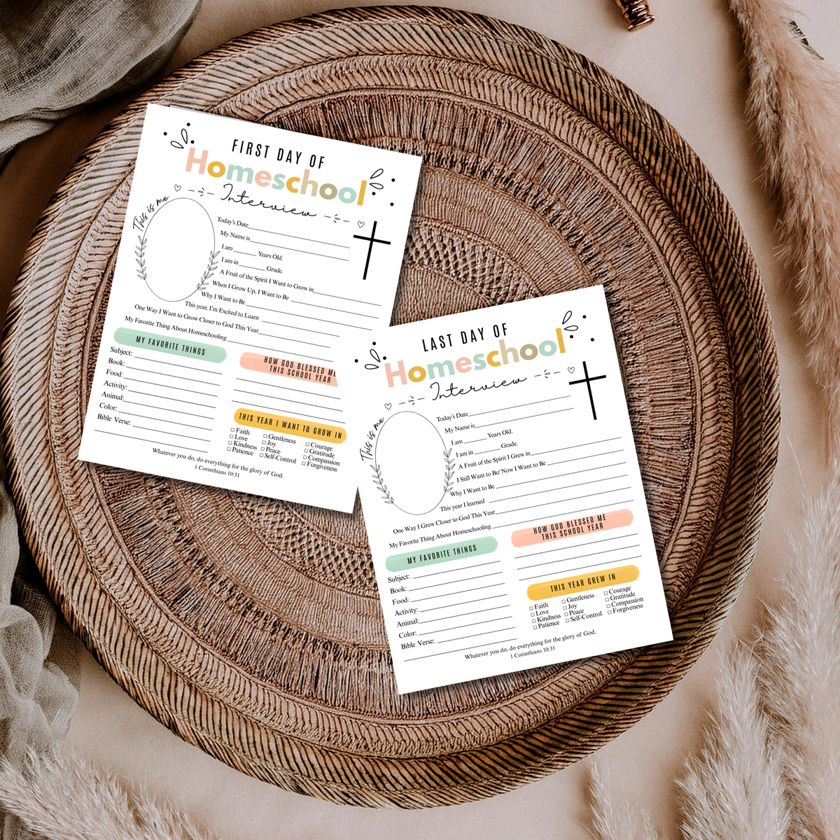 Christian First & Last Day of Homeschool Interview Printable | Faith-Based Homeschool Keepsake | Bible Reflection Worksheet | Christian School Memory
